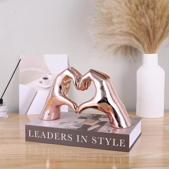 Pink Heart Hands Sculpture Boho Living Room Decor, Aesthetic Shelf Decoration, I - Picture 4 of 8